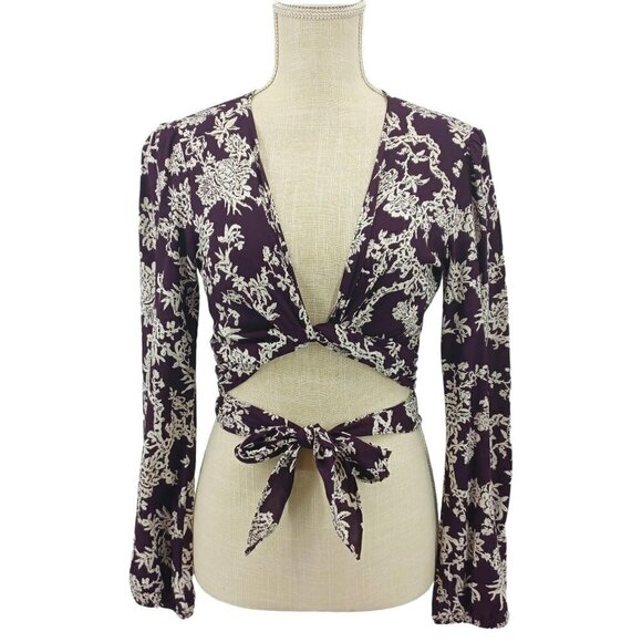 Flynn Skye That's a Wrap Crop Top Wine Floral Women's M Boho Festival Hippie - Picture 1 of 12